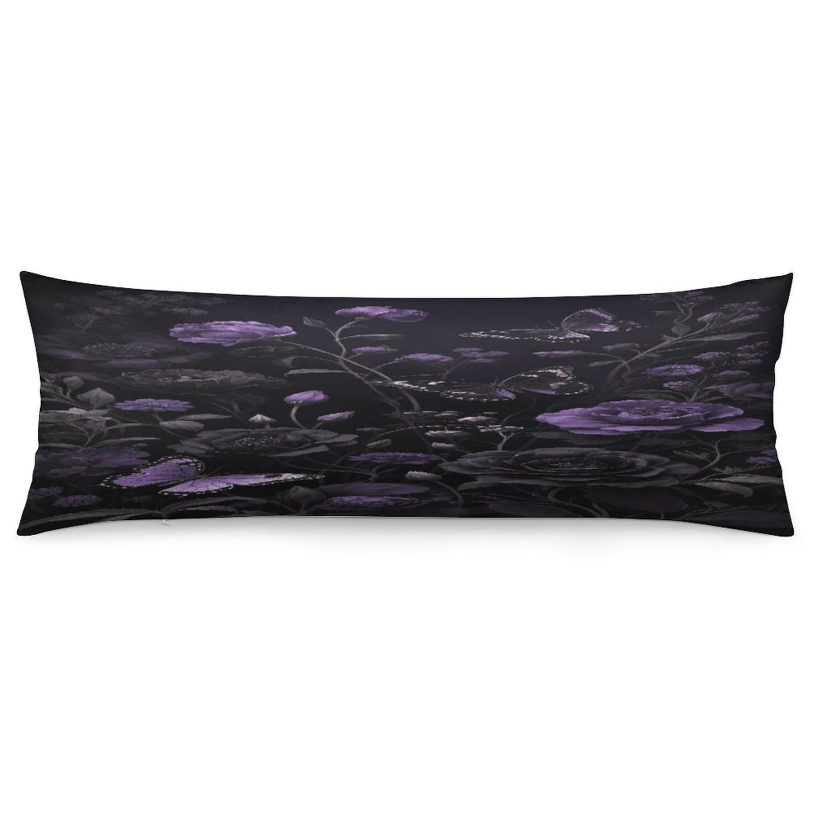 Dark Floral Butterfly Pillowcase Basics Body Pillow Pillowcase with Zipper Retro Pillows Protector Long Pillow Case Cover for Hot Sleepers and Night Sweats
