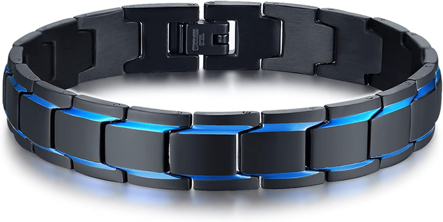 Personalized Stainless Steel Link Bracelet for Men Elegant Two-Tone Square Link Chain Bracelet for Men Dad Wristband Adjustable