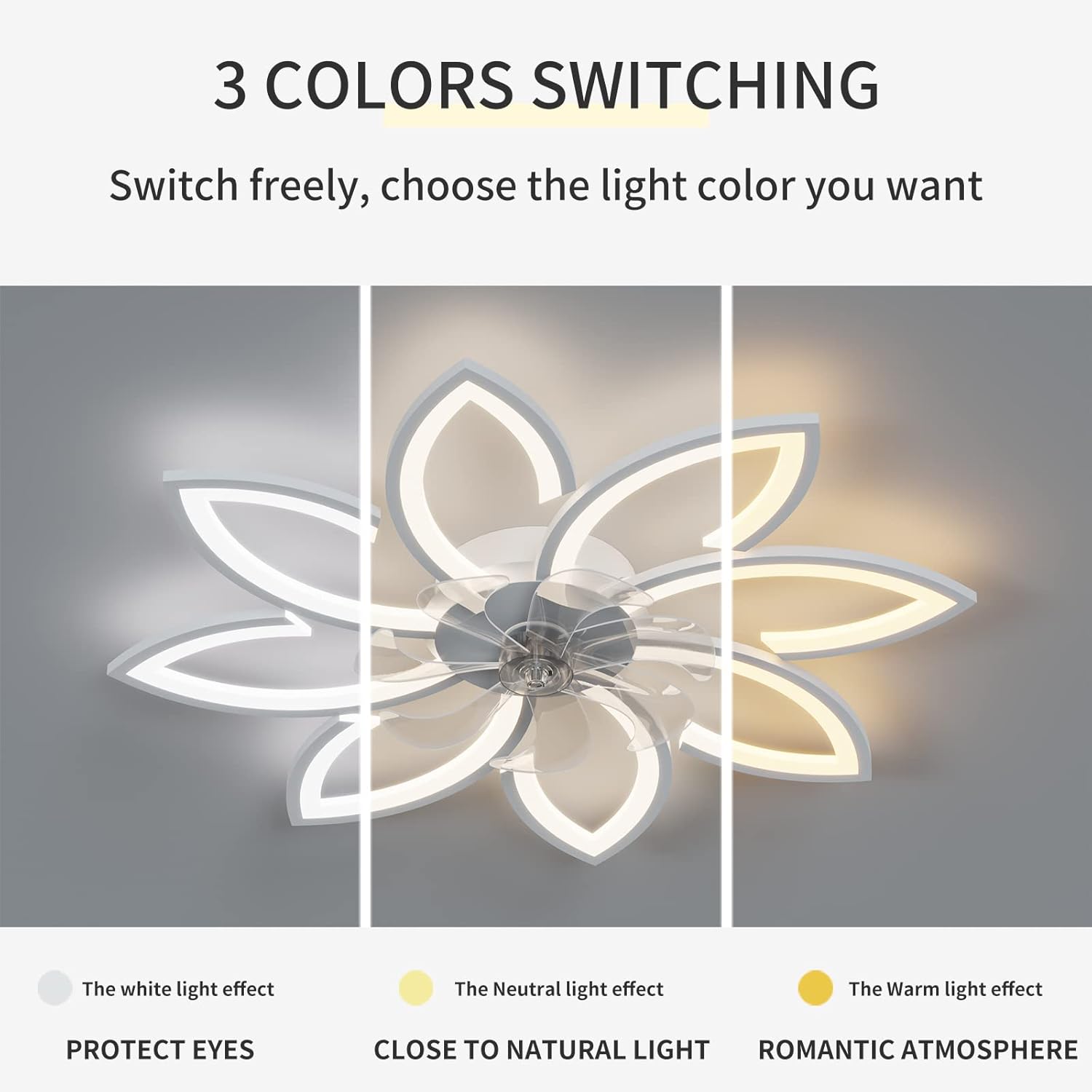 35.4In Ceiling Fan with Lights, Remote Control 3 Color Temperatures,6 Gear Wind Speed Fan Light, Smooth Operation, Remote Timing