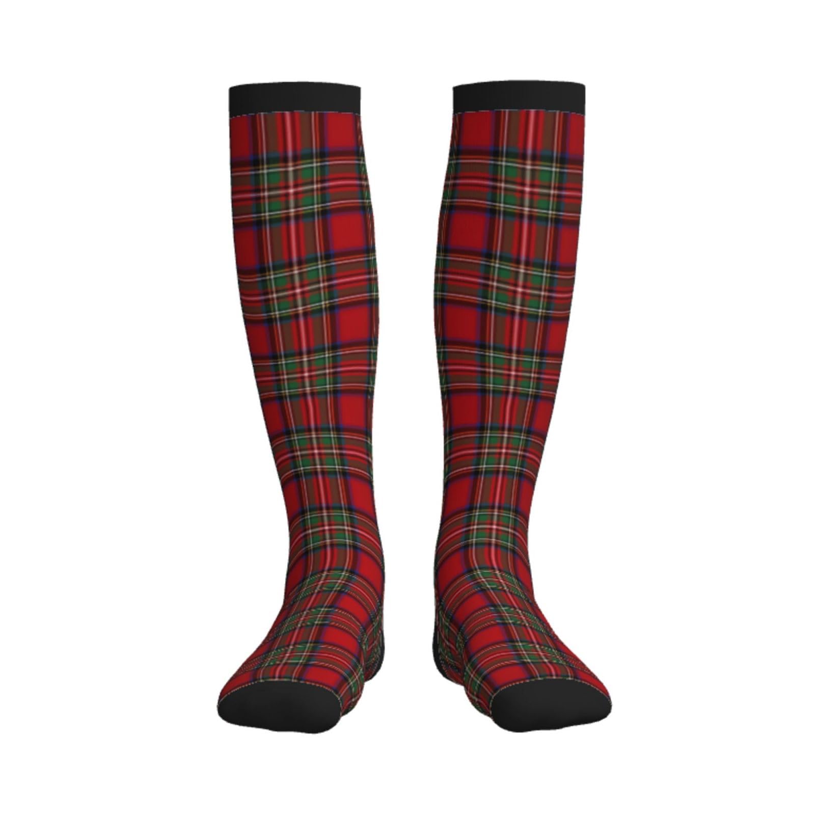 peiyeety Red Green Royal Stewart Tartan Plaid Compression Socks For Women Men Knee High Running Sock