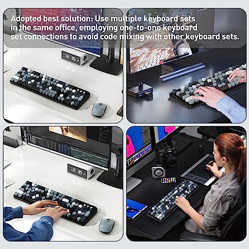 Image of jar-owl Wireless Keyboard Mouse Combo, Cute Retro Round Key, 2.4GHz Connection, Full-Size, 104 Keys, Grey Colorful, PC, Desktop, Laptop Compatible