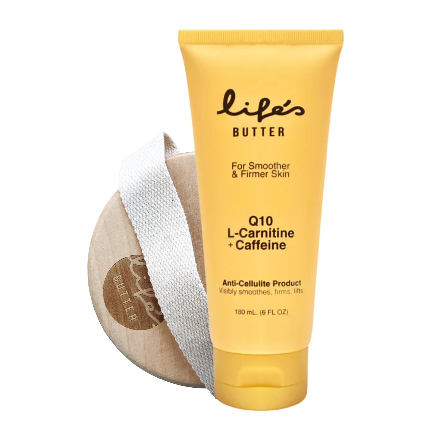 LIFE'S BUTTER Anti-Cellulite Cream - 100% Natural - Made in USA - Cruelty-Free Hypoallergenic - Best Cellulite Reduction - Skin Firming + Tightening for Women L-Carnitine + CoQ10 – 6oz + Body Brush