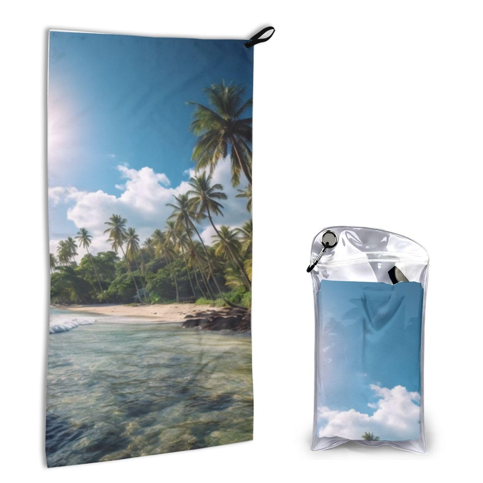 BWWHCCTI Quick Dry Hand Towel With Bag - Sea_Tropical_Palm_Trees_Beach_Nature Printed Super Absorbent Face Cloth Microfiber Travel Sports Towels 40x80cm
