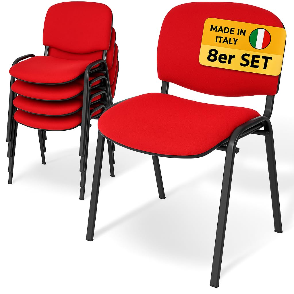 Topsit Besucherstühle 8er Set, stapelbare Konferenzstühle ohne Armlehnen, Stapelstühle mit Metallgestell, für Büro, Konferenz, Reception (Rot)