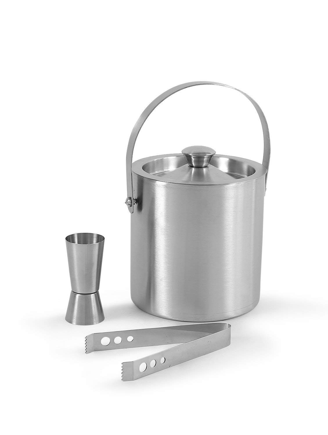 finality Double Walled Stainless Steel Insulated Ice Bucket with Lid and Ice Tong and peg Measure [1.5 Liter] | Keeps Ice Cold for 6 h | Great bar Tools for Home bar Accessories, Mini bar, Wine