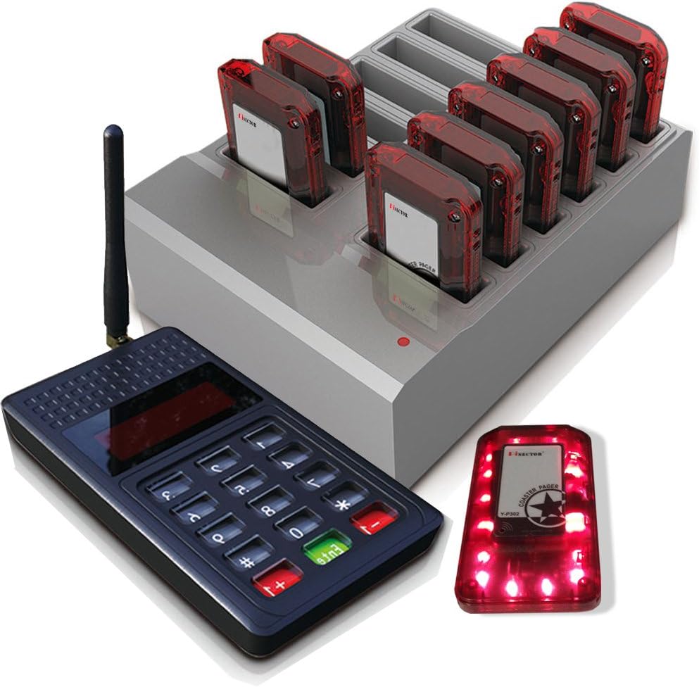 Long Range Pisector Pager Digital Coaster 2.0 Paging System, Restaurant Pager Coaster Style System,red LED Lights (Set of 12)