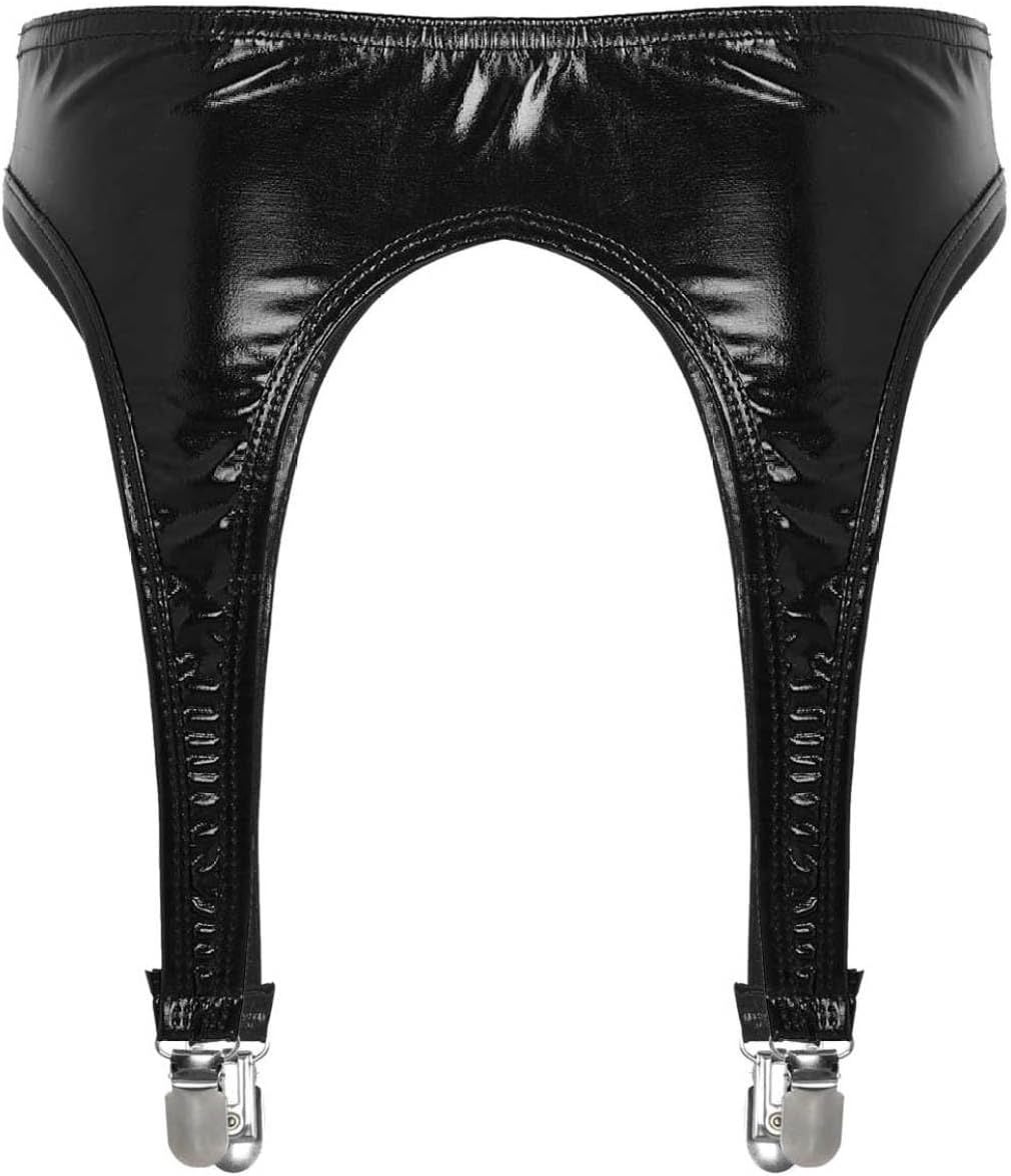 TTAO Shiny Metallic Garter Belt with 4 Metal Duck-mouth Clips High-waisted Suspender for Thigh High Stockings