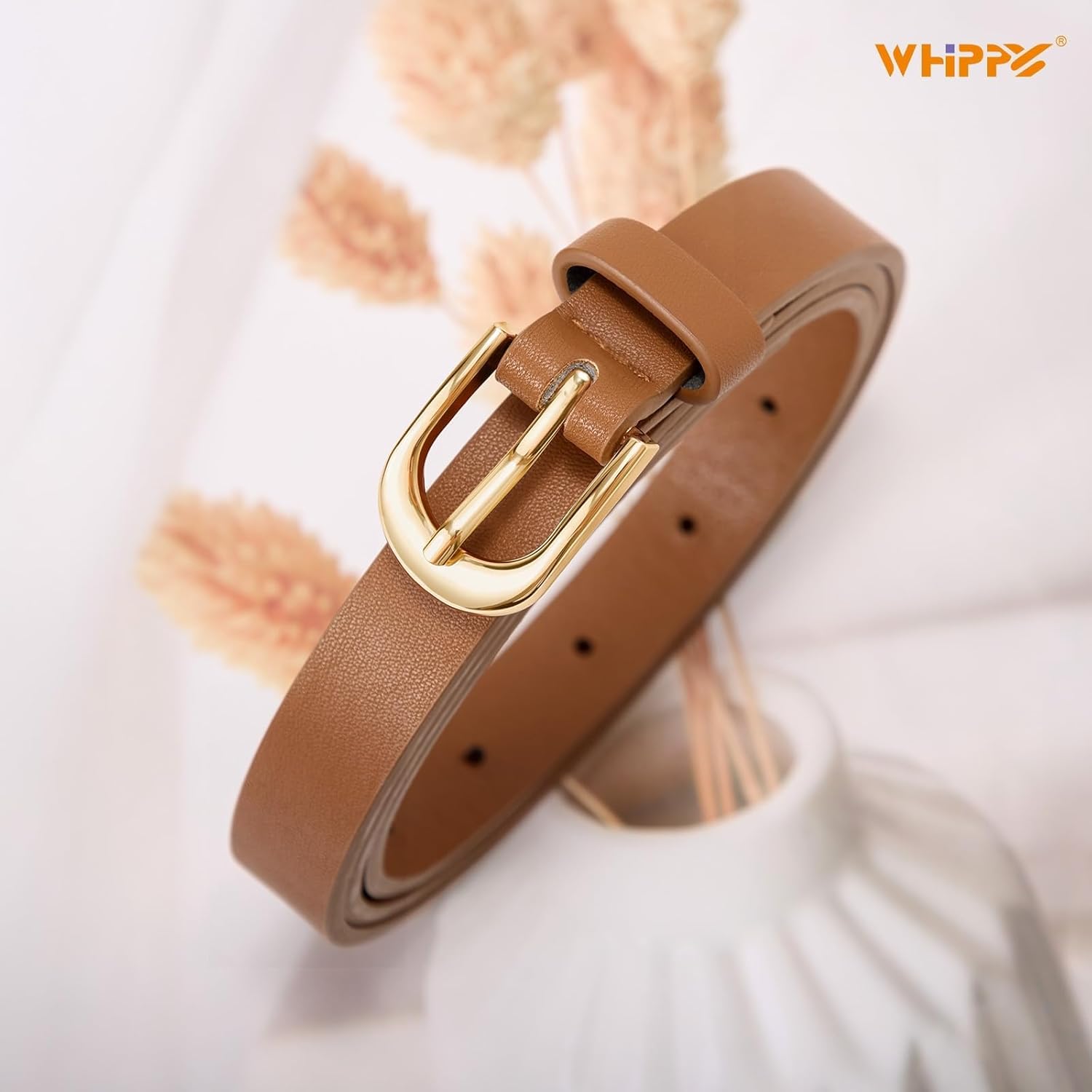 WHIPPY Women's Skinny Leather Belt for Jeans Dress Pants Fashion Ladies Thin Waist Belt with Gold Buckle - Image 4