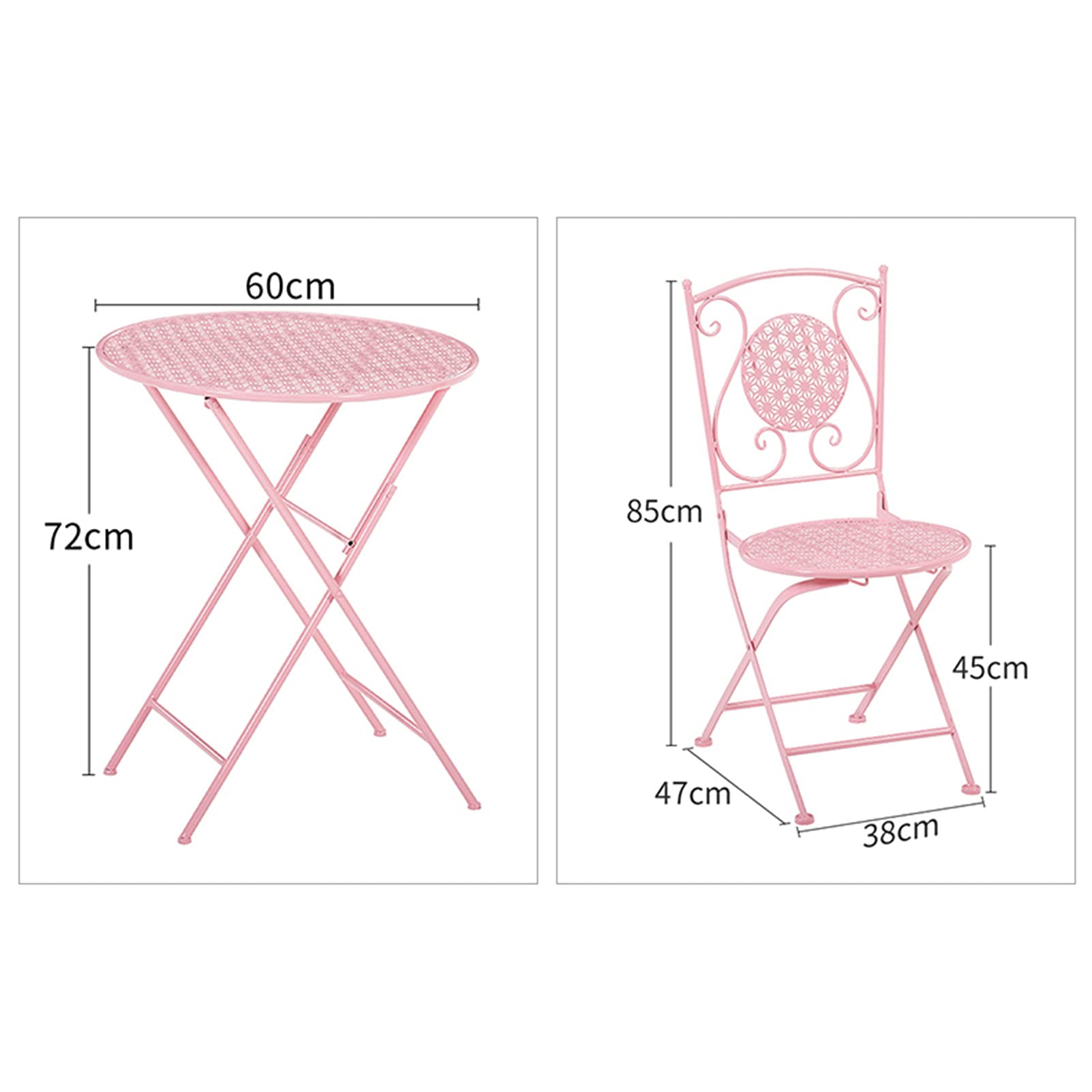 Set da 3 pezzi da bistrot per esterni, mobili da veranda pieghevoli, tavolo da pranzo da patio in metallo e 2 sedie, set da bistrot da patio portatile da 3 pezzi per prato GBackyard, Pin