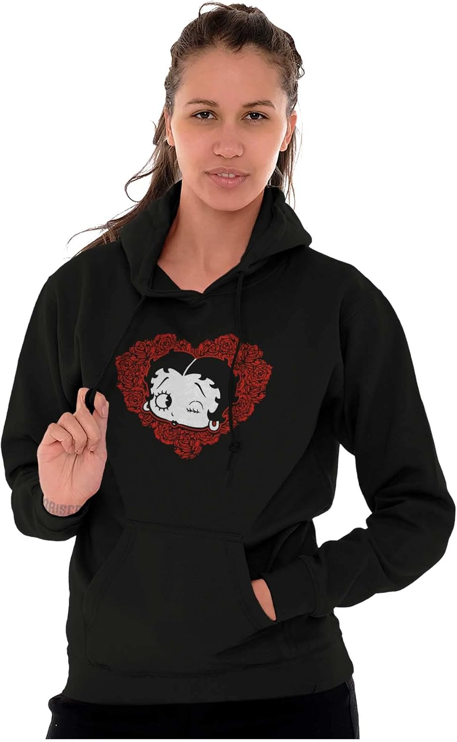 Brisco Brands Betty Boop Heart Wink Blowing Kisses Hoodie Sweatshirt Women