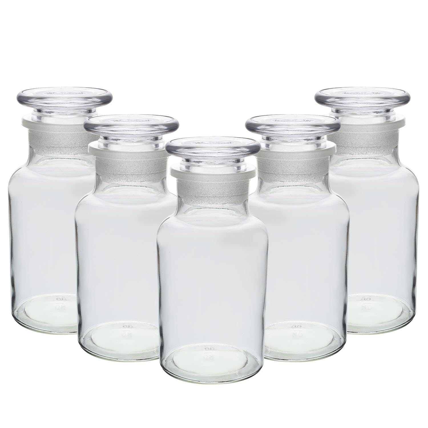 Unique Home Living Clear Uhl Apothecary Jar Set Of 5 Reagent Bottles, 250Ml Glass Storage Jars With Lid, Vintage Reusable Container Refillable Bottles For Essential Oils, Bath Salts, Lotion, Perfume