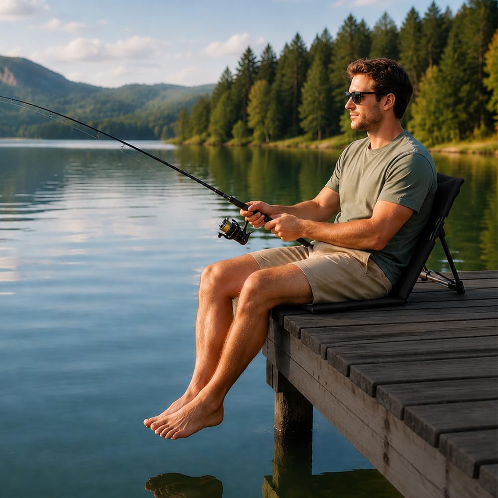 Bodenstuhl mit Rückenlehne, Strandmatte Mit Rückenlehne, 600D Oxford-Gewebe Bodenstuhl Outdoor, Strandmatte Klappbar mit Tragetasche für Angeln, Picknick, Strand, Wandern (Schwarz)