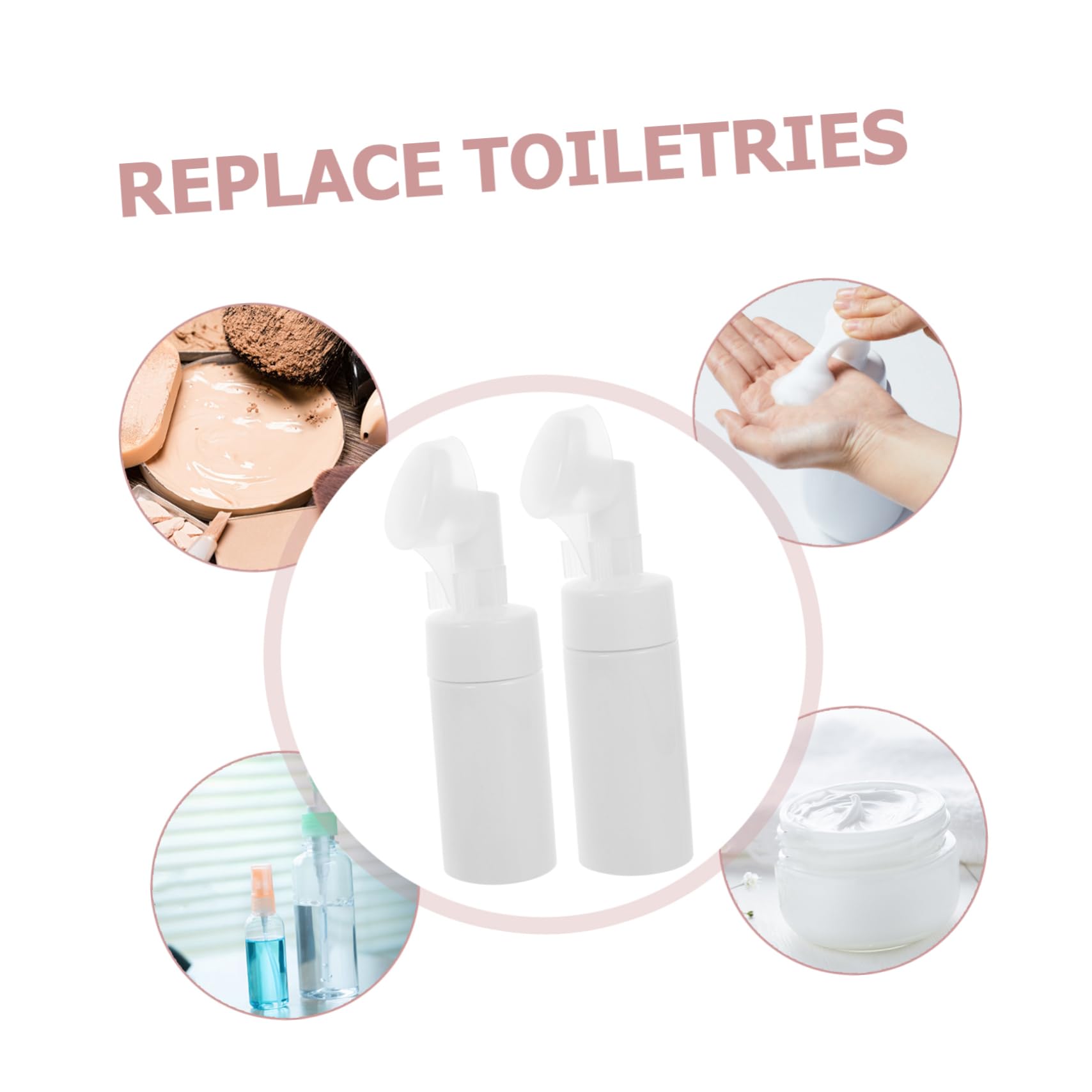 Healeved Face Wash Kit 4pcs Facial Brush Bubble Bottle Plastic Brush Massage Bottle for Gentle Skin Cleansing