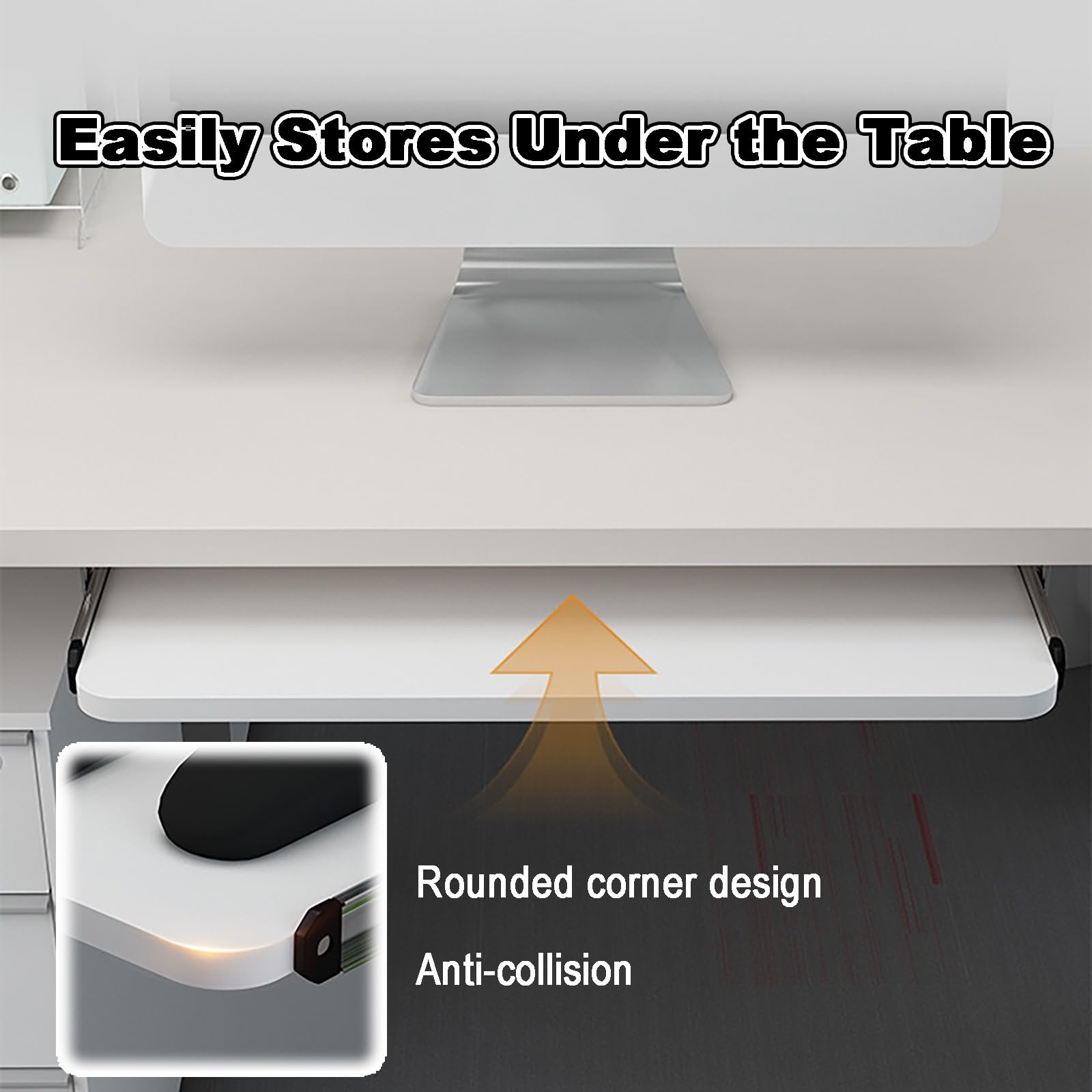 Vassoio per tastiera sotto la scrivania, cassetto scorrevole per computer, con meccanismo silenzioso, design ergonomico per postazioni di lavoro di casa e ufficio, soluzione salvaspazio, facile