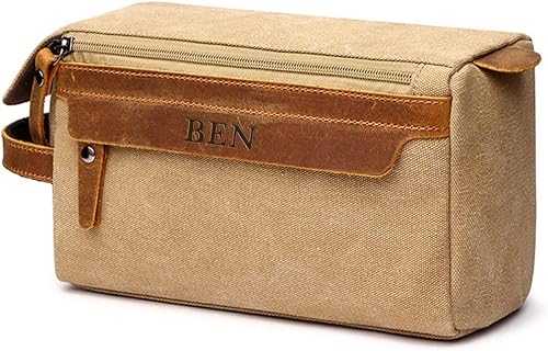 Miniatura 10 de Flow.month Neceser personalizado para hombres y mujeres – Kit de afeitado de viaje, kit de Dopp en cuero de caballo loco o lona, ideal para regalos