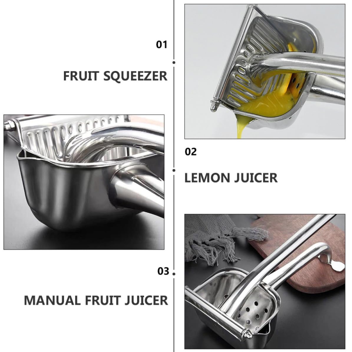 Uonlytech Spremiagrumi Manuale per Frutta, Spremiagrumi a Mano in Acciaio Inossidabile, Argento, Facile da Pulire, per Casa e Cucina