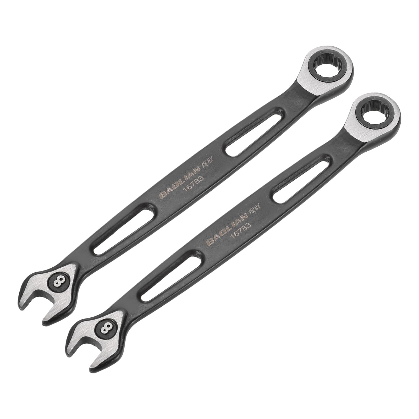 sourcing map 2pcs Ratcheting Combination Wrench 8mm Metric 12 Point CR-V Electrophoresis Double Box Open-Ended Ratchet Wrenches with 72 Tooth 5° Swing Industrial Grade Spanner Tool for Repair