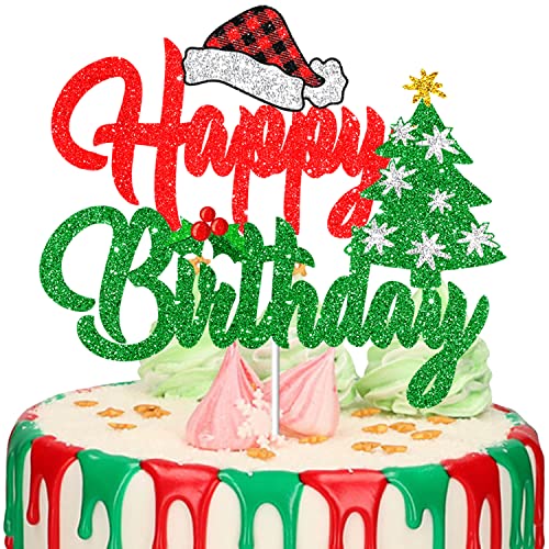 Merry Christmas Happy Birthday Cake Topper