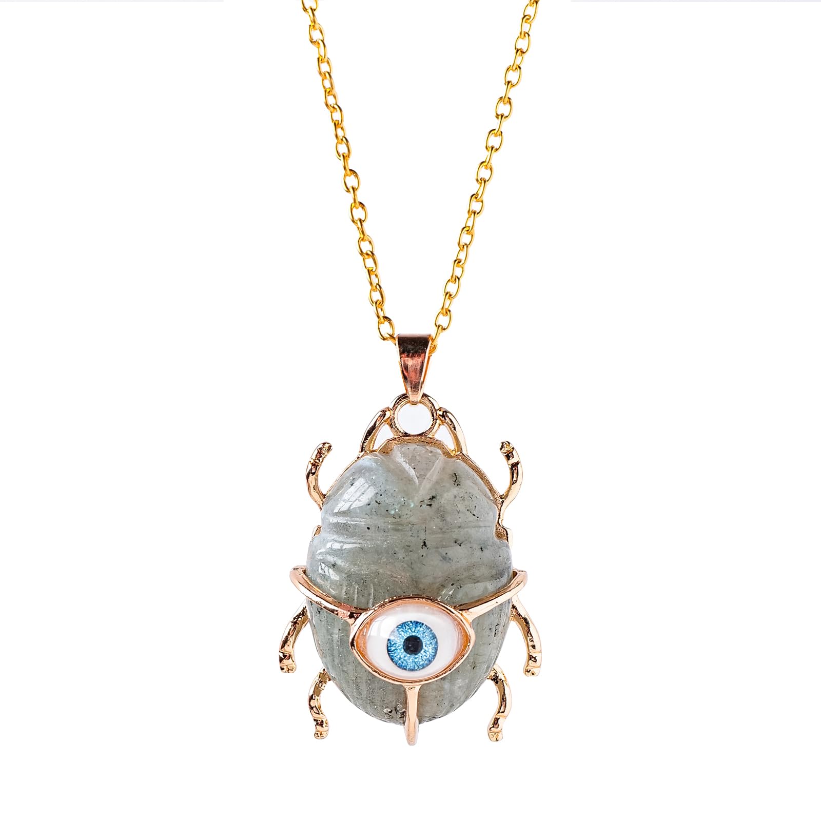 RJINGSHI1PCS Crystal Healing Crystal Pendant Natural Crystal Hand-made Bug Eye Necklace Chakra Crystal Gemstone Energy Therapy Unisex Pendant