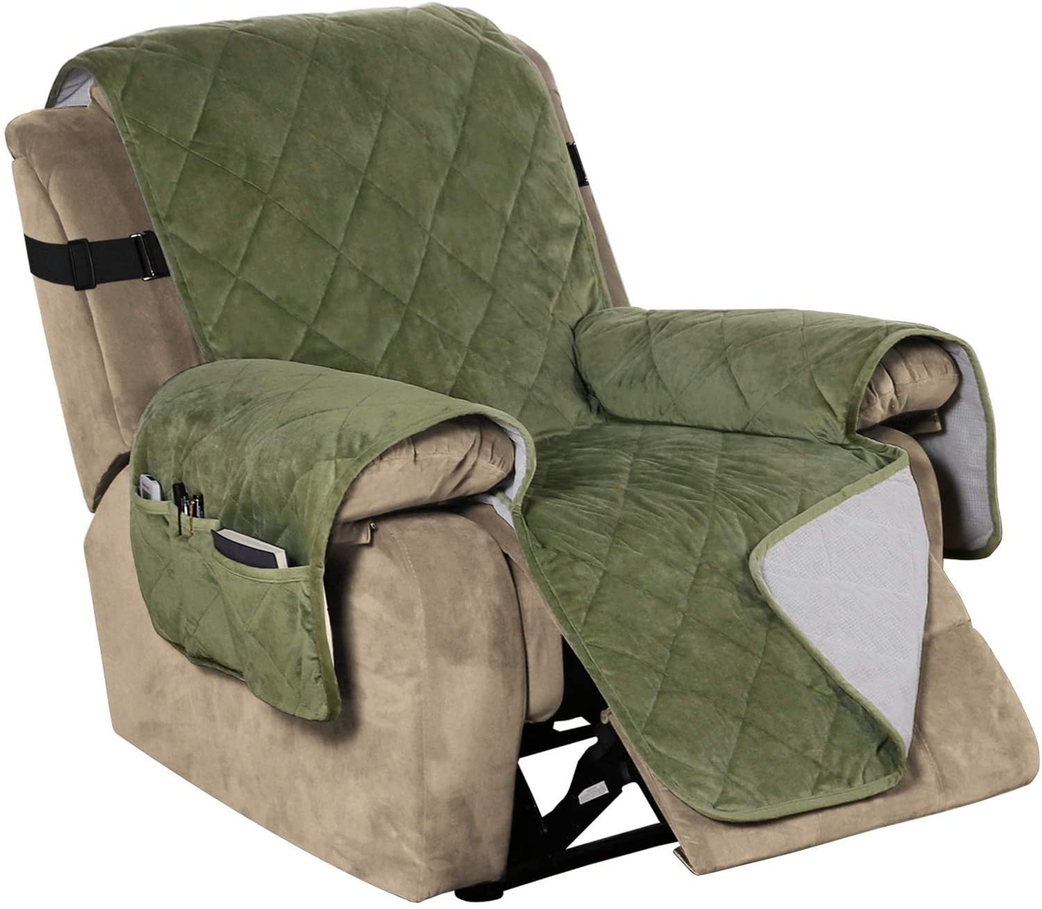 Funda de terciopelo para silla reclinable de 22 pulgadas verde con correas