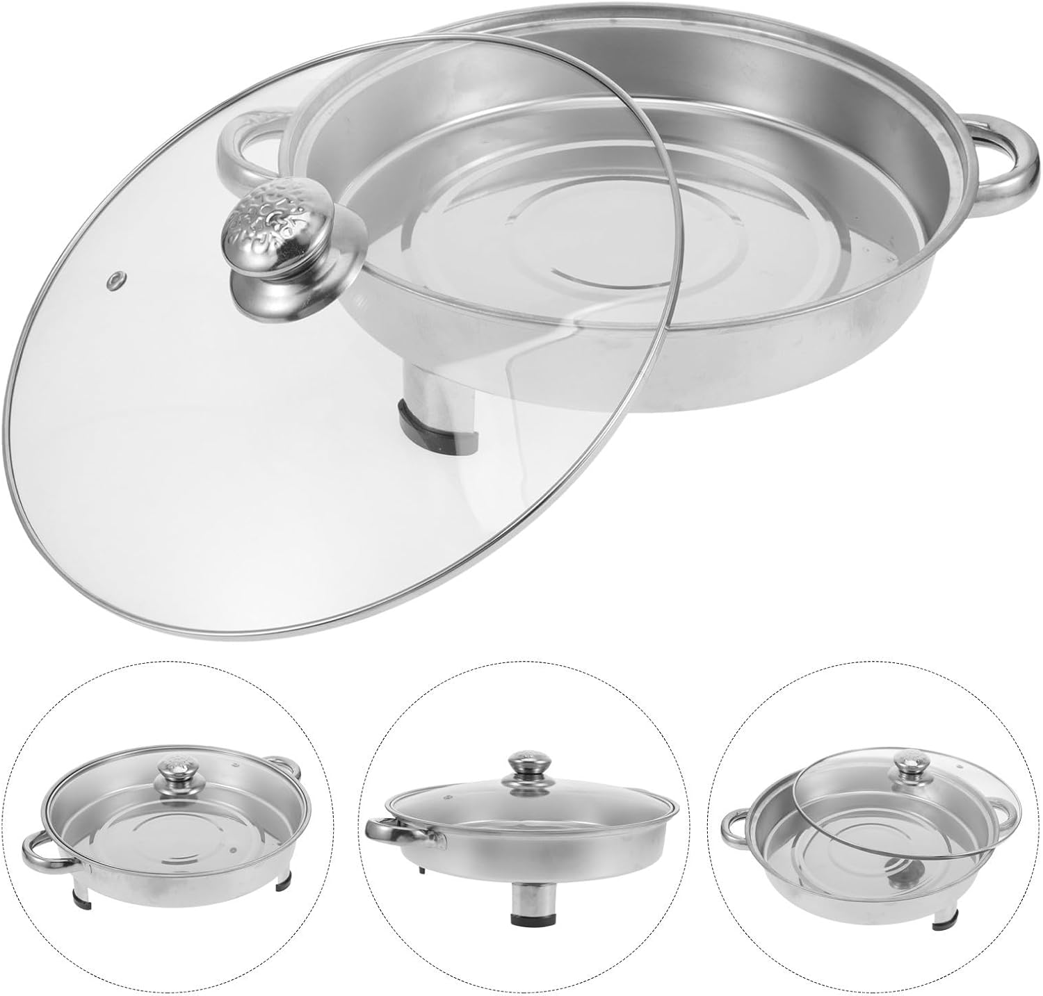 Generic Stainless Steel Buffet Fish Serving Plate with Lid, Food Holder and Snack Storage for Self-service Environments and Brunches, Sturdy Glass and Stainless Steel Buffet Pan