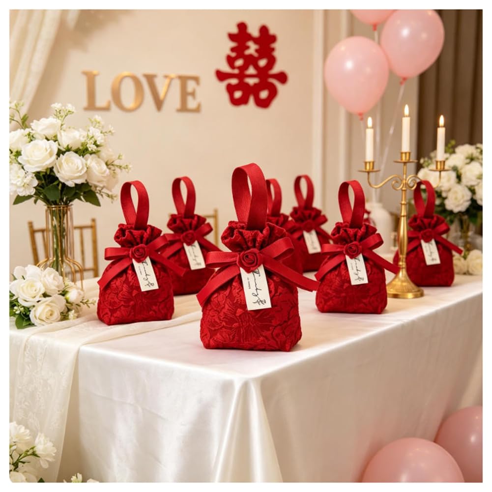 Hochzeit Geschenktüte Bonbonsbeutel Kleine Stoffbeutel mit Kordelzug und Henkel Geschenktasche mit Karten Geschenkbeutel Kordelzugbeutel für Hochzeiten Geburtstag Party Champagner 50 Stück