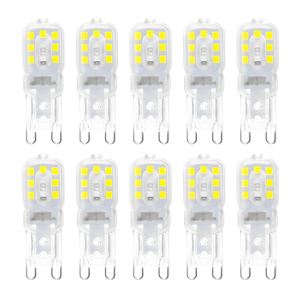 Jiotouhu G9 LED Bulb, 3W G9 LED Lamps (Equivalent to 30W Halogen Bulbs G9), G9 LED Bulbs Cool White 6000K, No Flicker, 360 Degree Angle, AC 220-240V, Pack of 10