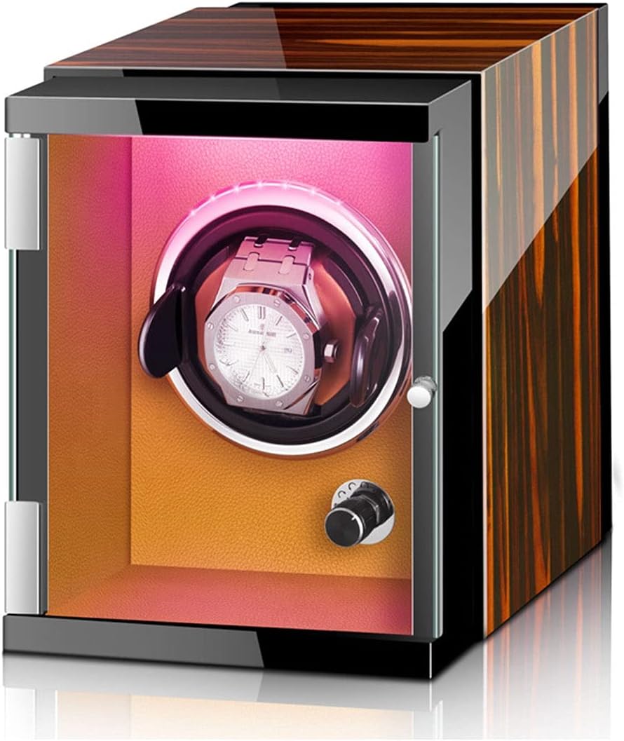 Watch Boxes Single Automatic Watch Winder Watch Winder Box with Lights, Dual Power Supply, Mute Pillow Cushion,A