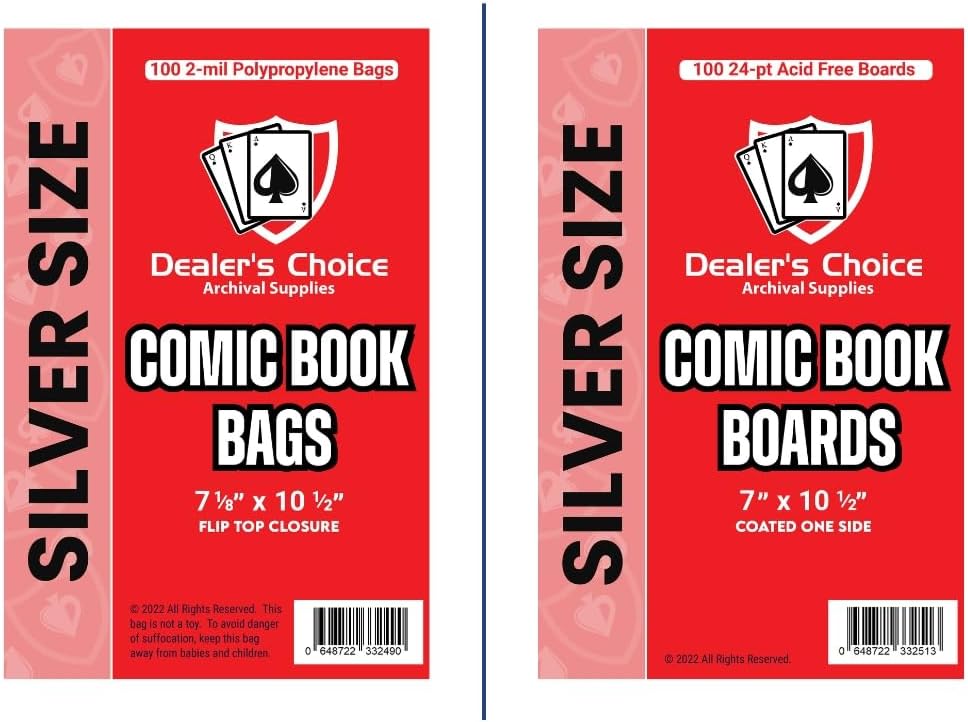 Premium Comic Book Bags and Boards | Silver Size (7 1/8" x 10 1/2") | 2-mil Polypropylene Bags, 24-pt Acid-Free Boards (500 Each)