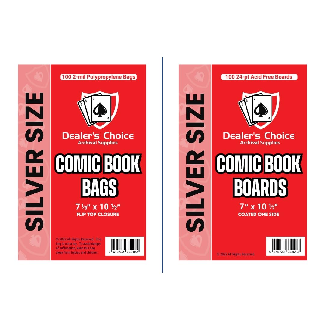Gemini Premium Comic Book Bags and Boards | Silver Size (7 1/8" x 10 1/2" Bags, 7" x 10 1/2" Boards) | 2-mil Polypropylene Bags, 24-pt Acid-Free