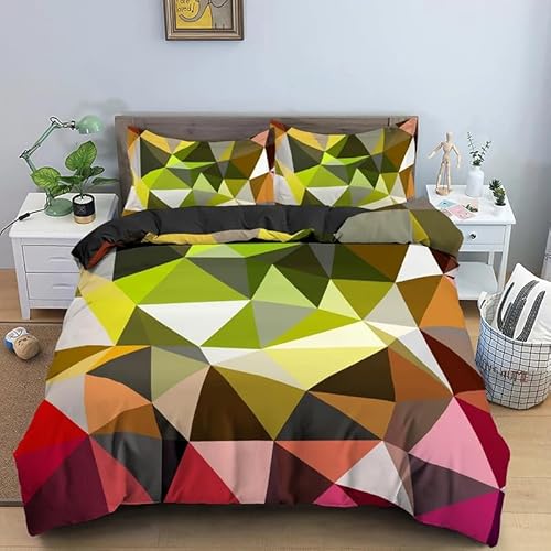 羽毛布団カバーセッ3dプリント寝具セッ,幾何学的な図大人布団カバー3点セッ,優しい肌触りマイクロファイバー柔らかい通気性,1掛け布団カバー190*210cmと2枕カバー43x63cm