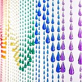 Beaded Curtain - 3ft Wide x 6ft Long - Rainbow-Colored Iridescent Raindrops - Plastic Material -...