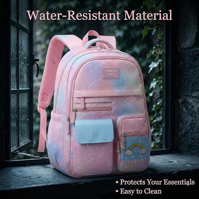 Image of Girls School Backpack Cute Pink Pastel Gradient Bag with Multiple Compartments Lightweight Durable Bookbag for Kids Students (purple bag)