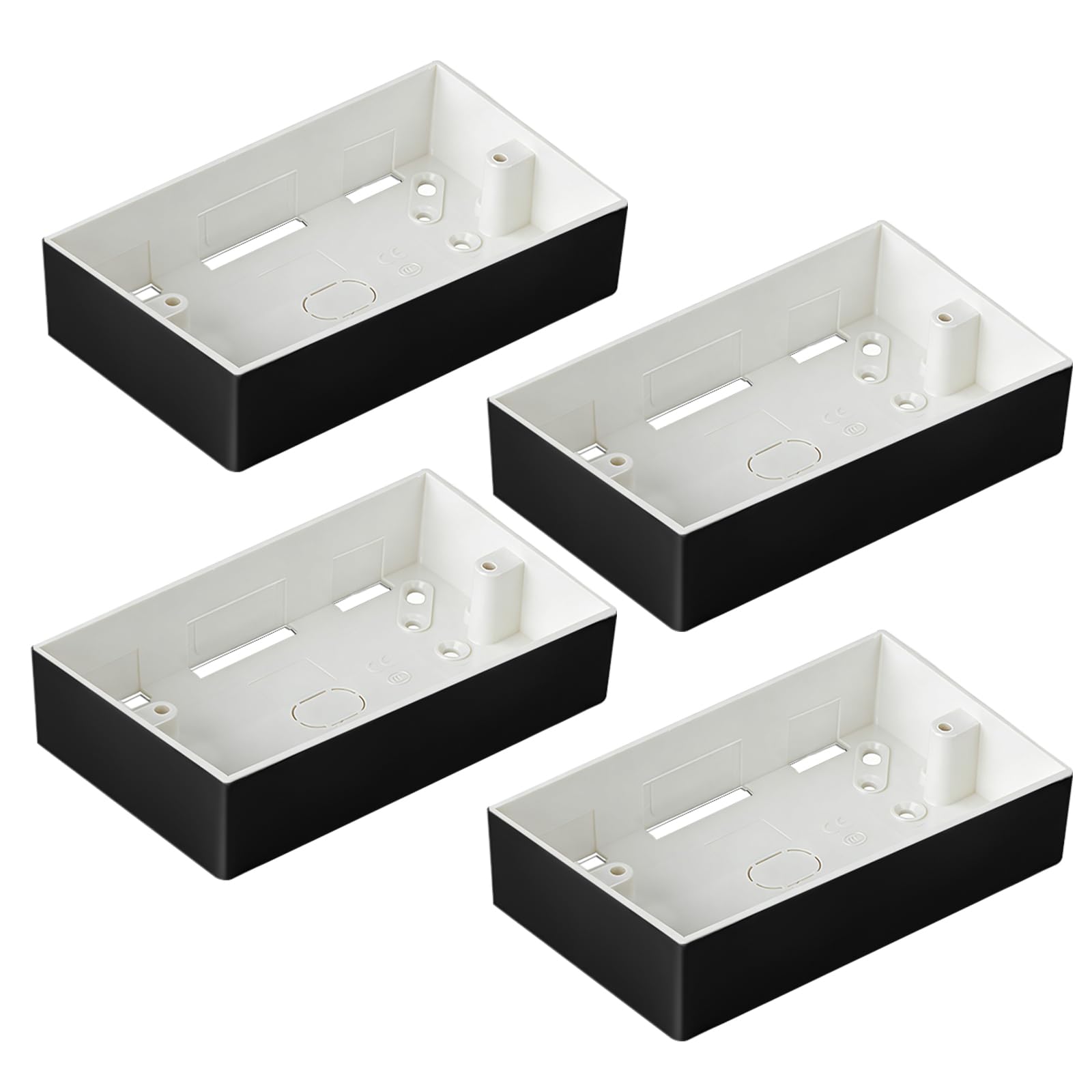 4 PCS Pattress Box, Surface Mount Back Box 35mm Deep Black Gang Dry Lining Back for Electrical Fittings Flush Mount Surface Installations Faceplate Fits M4 Screws