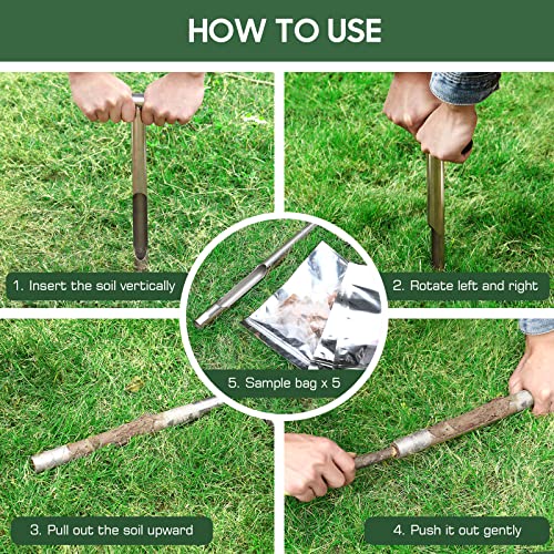 Housolution Soil Sampler Probe, 13.7 Inch Stainless Steel with 5 Reusable Sample Bags T-Shape Handle Soil Test Kits Soil Probes for Soil Sampling Plant Care Garden Lawn Farm, Silver 5 Housolution Soil Sampler Probe, 13.7 Inch Stainless Steel with 5 Reusable Sample Bags T-Shape Handle Soil Test Kits Soil Probes for Soil Sampling Plant Care Garden Lawn Farm, Silver - Image 5