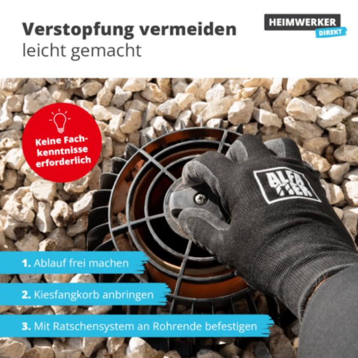 1x Alfa Kiesfangkorb Laubfangkorb Spannbereich von 70-200 mm individuell einstellbar - Keine Rohrverstopfung auf Flachdache & Garagen mehr