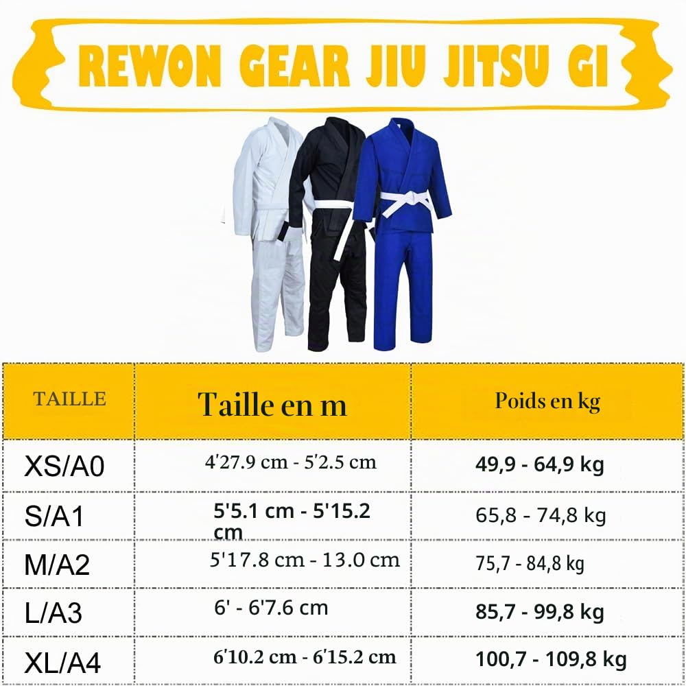 REWON Kimono Jiu Jitsu Brésilien BJJ Gi Hommes Femmes Enfants Entraînement