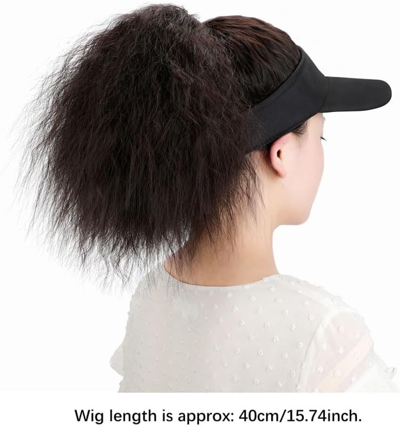 Hat Wig Wig Hat Visor Hat with Ponytail for Women Adjustable Hat with Synthetic Wig Attached Kinky Curly Ponytail Wig Caps for Women (Color : A)