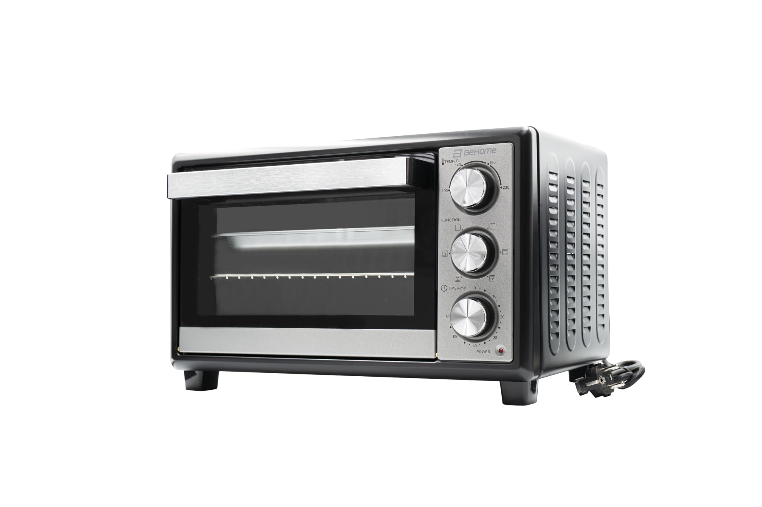 BEHOME Fornetto Elettrico Ventilato 20L da Tavolo, Temperatura fino a 230°, Timer 60 min, Forno Elettrico da tavolo con griglia, teglia e sollevatore griglia inclusi, antiaderente, doppio vetro