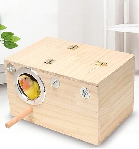 Forher Parakeet Nesting Box Bird House Wood Breeding Box Parrots Mating Box for Lovebirds Budgie Finch Cockatoo Canary and Medium-Sized Birds