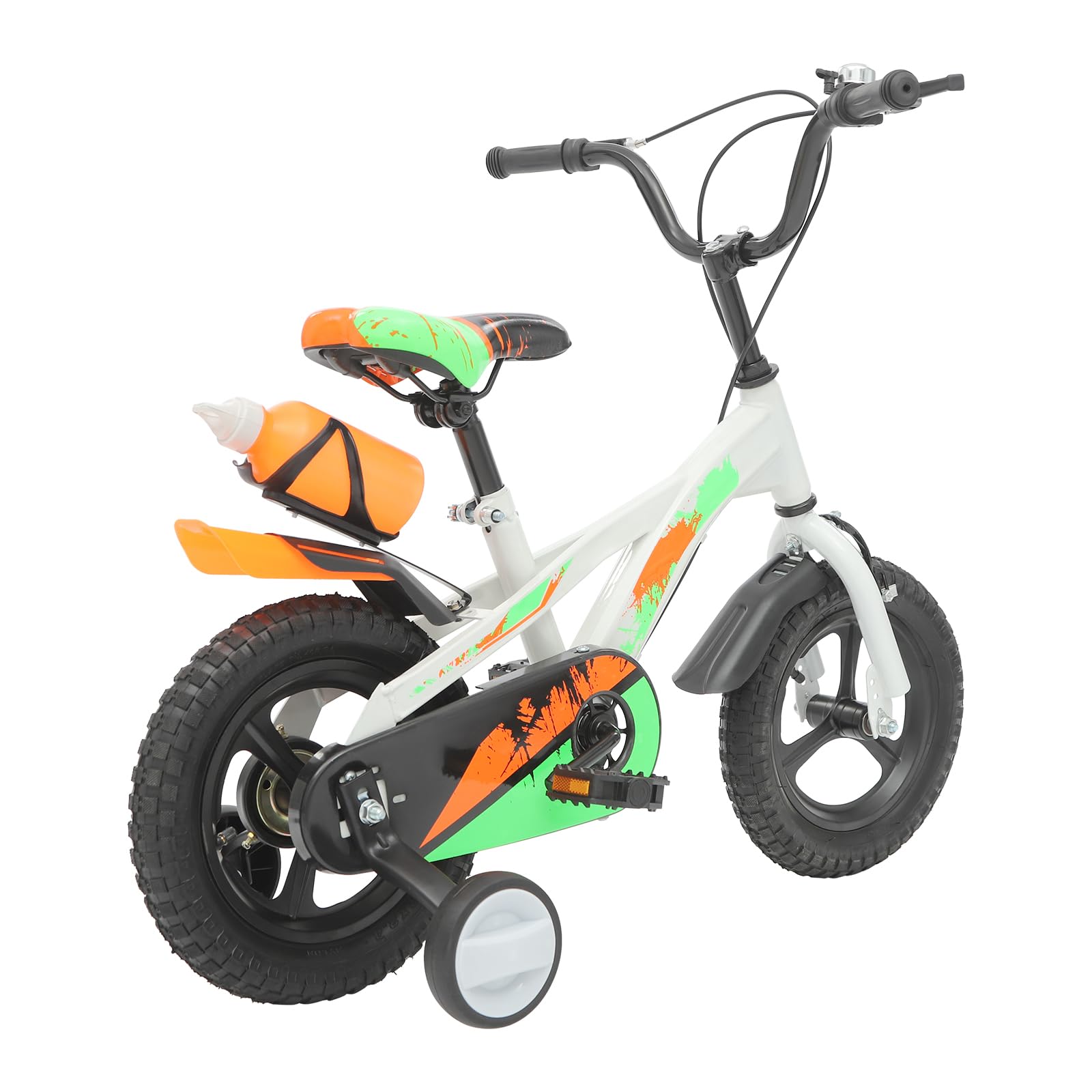 Bicicletta per bambini da 12 pollici, con ruote di supporto e bottiglia d'acqua, regolabile in altezza, bicicletta da allenamento con campanello, per bambini da 2 a 5 anni