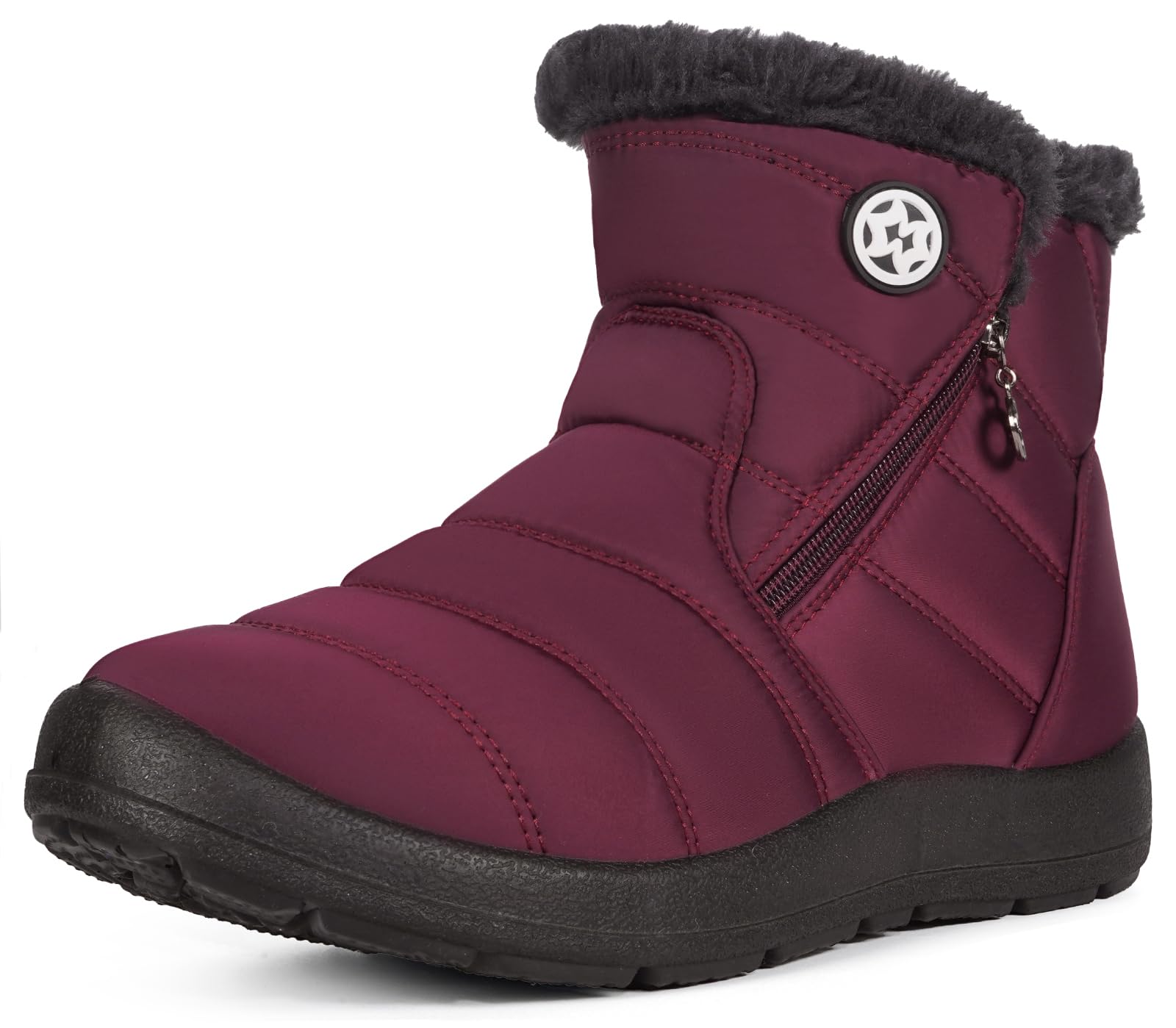 Eagsouni Snow Boots for Women Winter Waterproof Warm Zip Ankle Boots | Water Resistant Oxford Cloth,Ladies Snow Winter Boots,Fur Lined,Cold Weather Boots,Slip On,Flat,for Outdoor Ski
