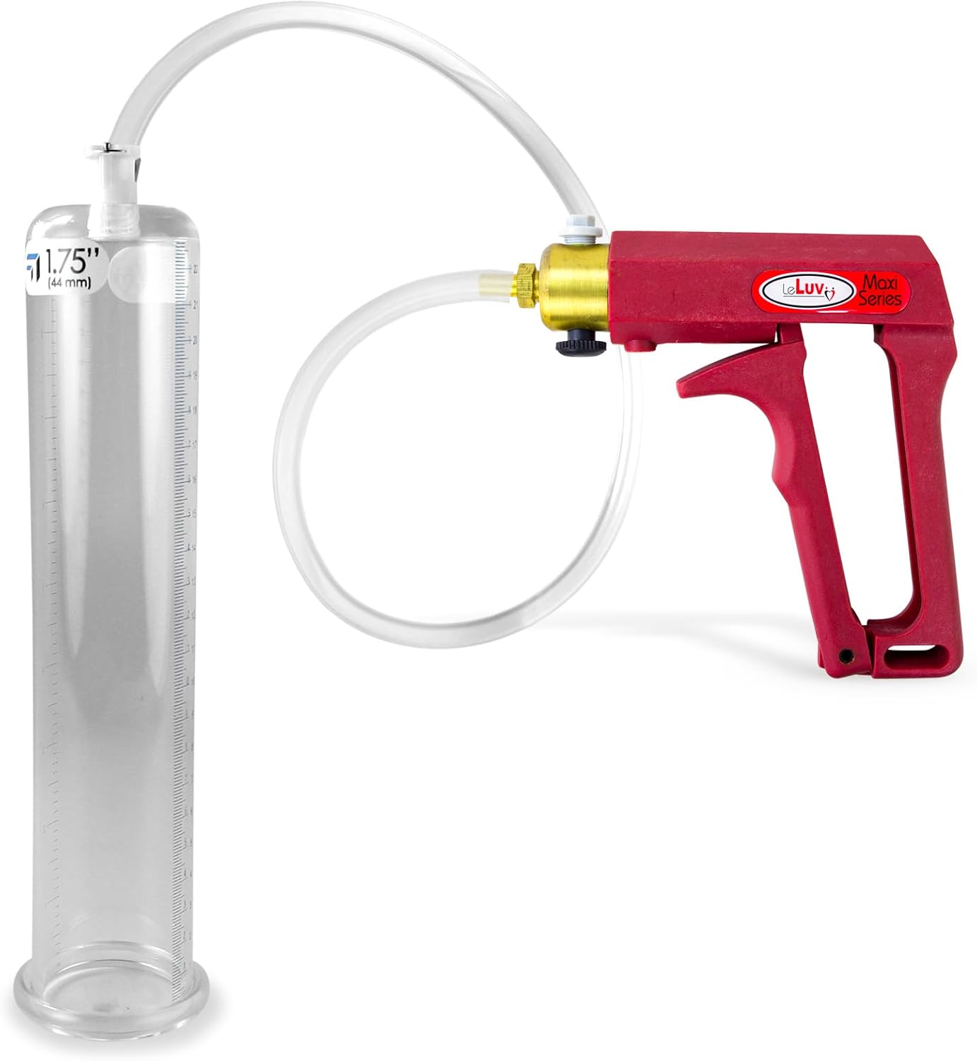 LeLuv Penis Pump Maxi Red Handle with Clear Hose - 9 inch Length x 1.75 inch Diameter Cylinder