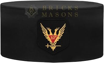 Bricks Masons 32nd Degree Scottish Rite Crown Cap - Black Rayon with Wings Up Red & Gold