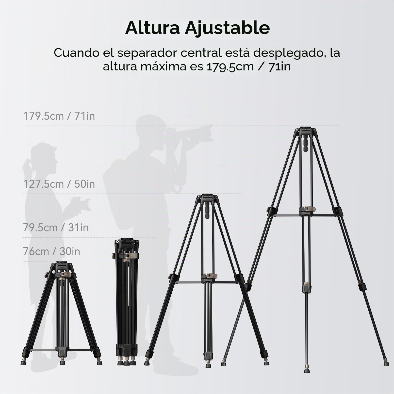 SMALLRIG Trípode Profesional de Vídeo de 180cm, Aleación de Aluminio con Adaptador de 75mm, Ajuste de Altura en un Paso, Carga de 15kg - AD-80 FreeBlazer 4164