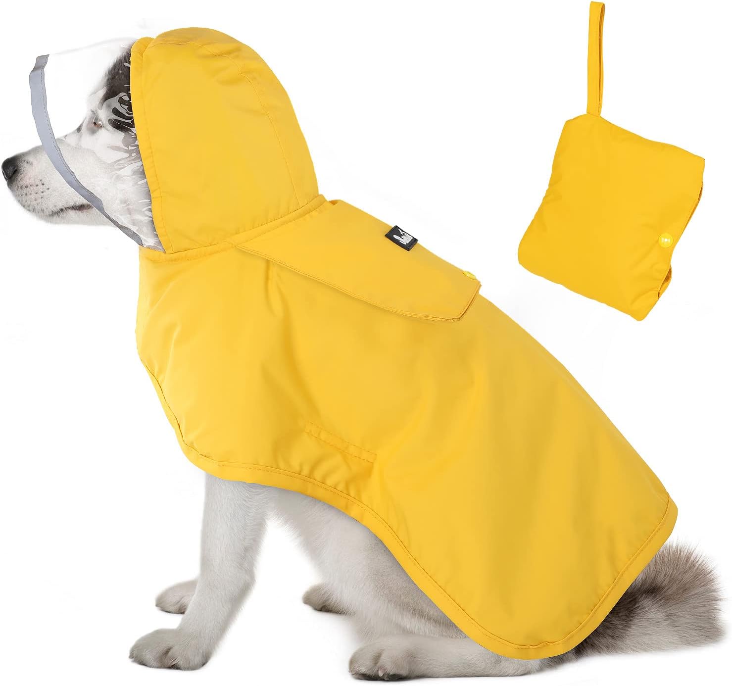 Eyein Dog Raincoat, Waterproof Dog Rain Jacket with Transparent Hood & Harness Hole & Reflective