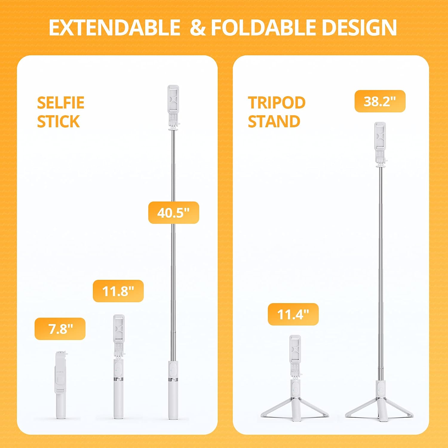 ATUMTEK 40.5" Selfie Stick Tripod, Extendable & Portable Bluetooth Selfie Stick with Remote for iPhone 13/12/12 Pro/11/XS/XR/X/8/7 Plus, Samsung, Huawei, Google, LG, Sony Android Smartphones, White