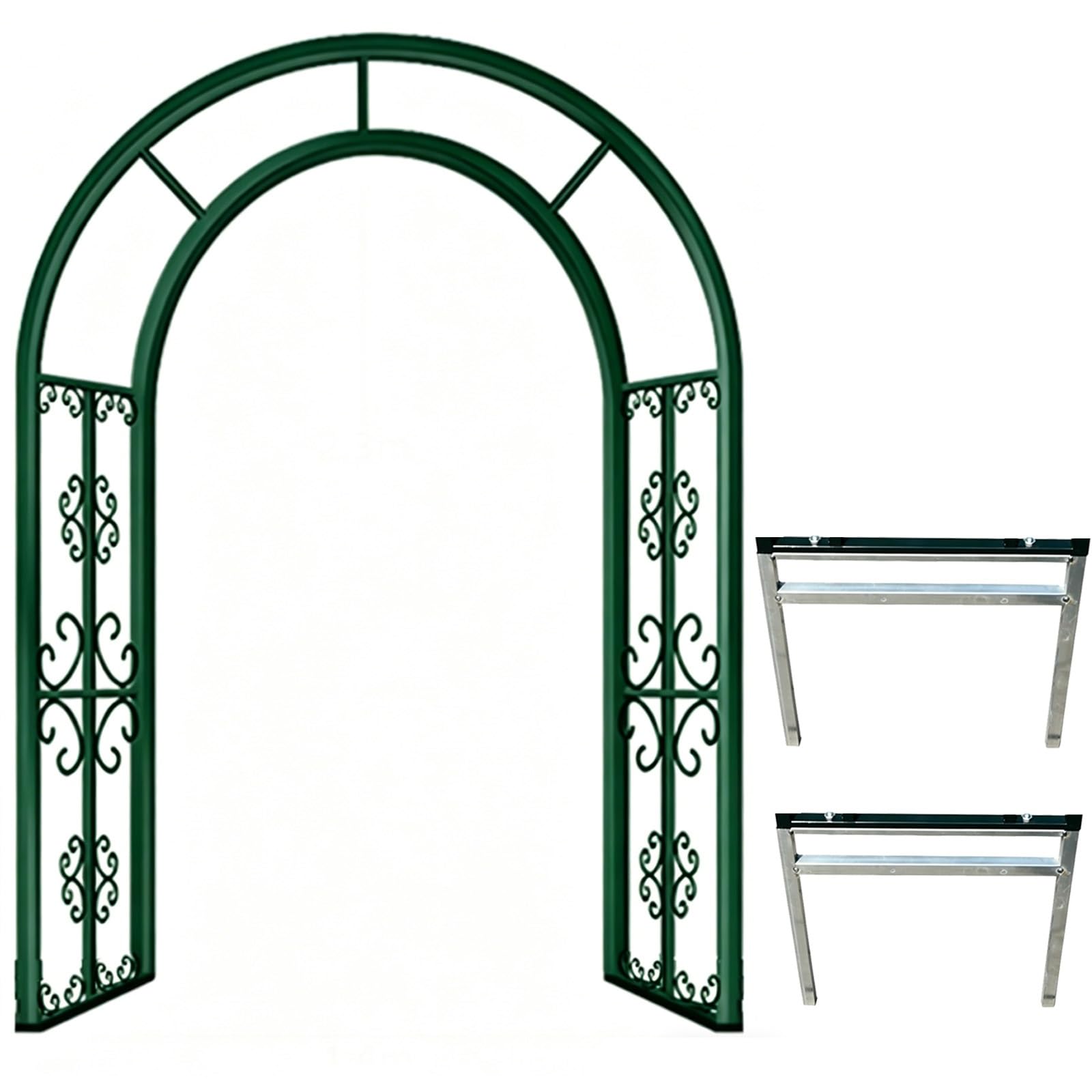 Ozdobny Łuk Ogrodowy Metalowy, Pergola Wbijana W Ziemię Na Róże I Pnącza, Stabilna Podpora Do Roślin Z Ornamentami, 140cm 180cm 220cm 260cm 300cm 340cm(Zielony,300cm X 230cm)
