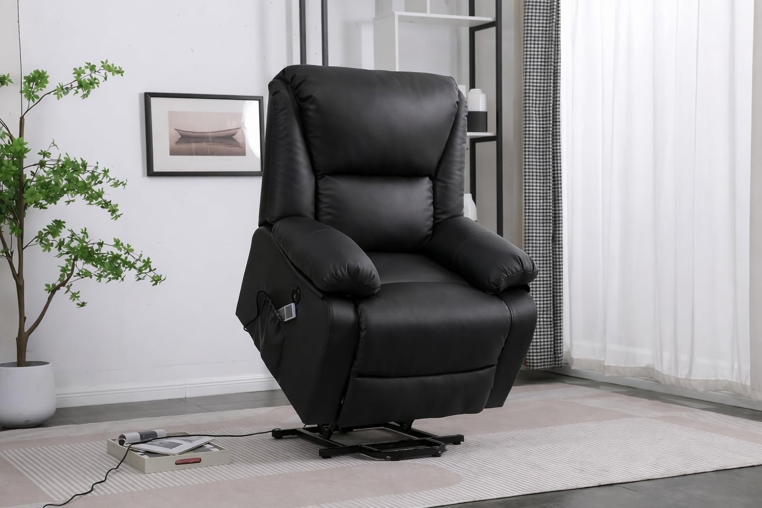 DUPI Sillón Relax Eléctrico Reclinable Miami | 8 Modos de Masaje y Calor Lumbar | Elevapersonas con Mando a Distancia | 2 Puertos USB | Polipiel | Negro