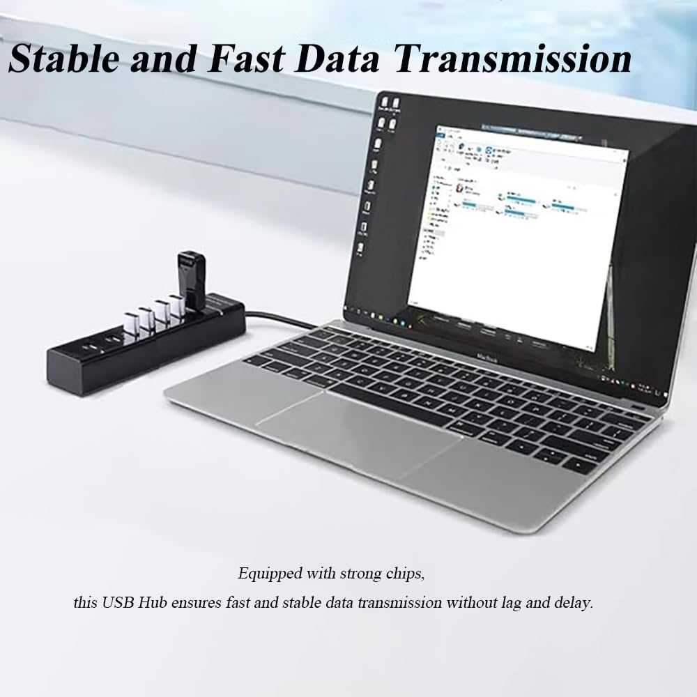 Hub USB a 7 porte, hub USB multiplo con indicatore luminoso, adattatore USB ad alta velocità di trasmissione dati, compatibile con mouse, tastiera, stampante, Windows, MacOS, Linux